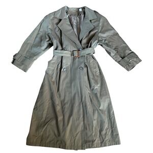 Bergdorf Goodman Long Trench Coat Jacket Belted Womens Green Iridescent No Liner